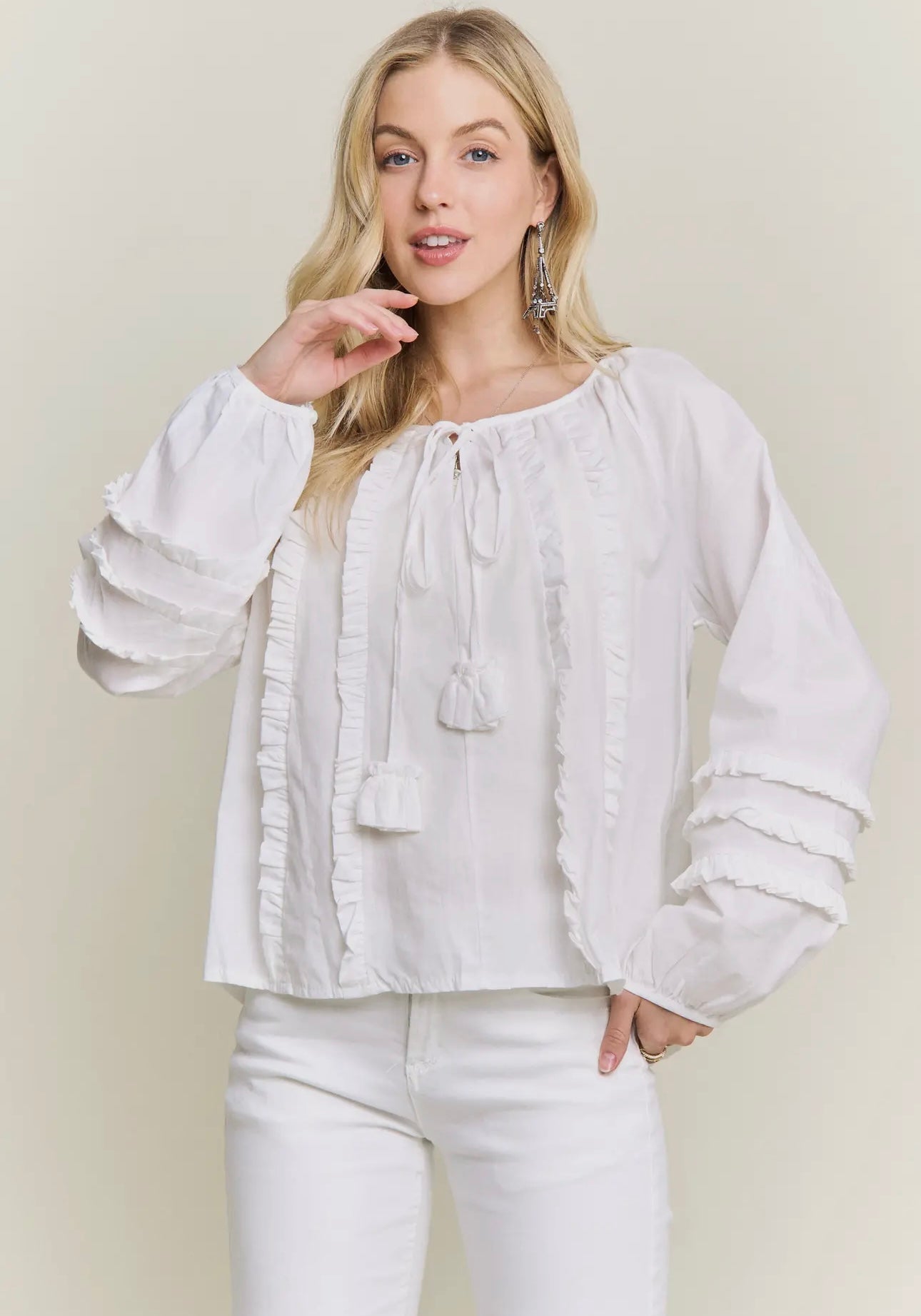 White Ruffled Pleasant Top
