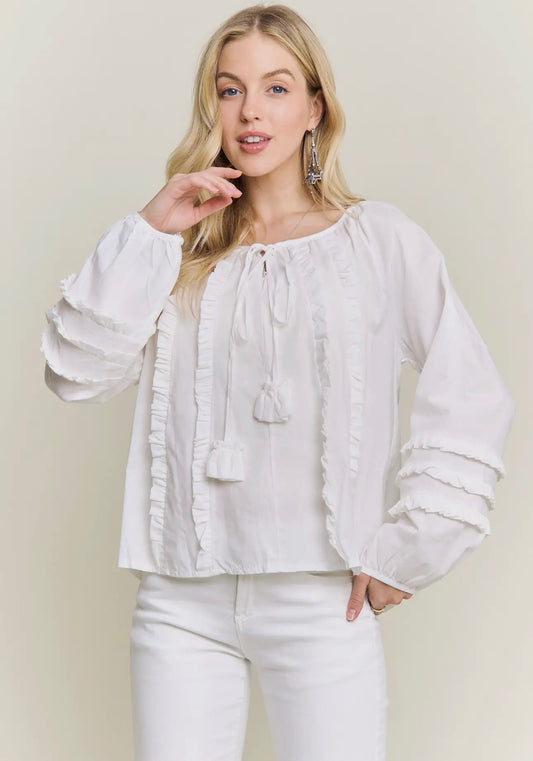 White Ruffled Pleasant Top