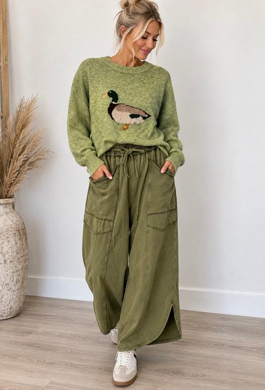 Lov Lov Olive Green Tulip Mineral Wash Relaxed Pocket Pants