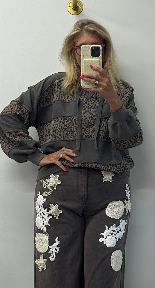 Abbie Grey Animal Print Top Easel