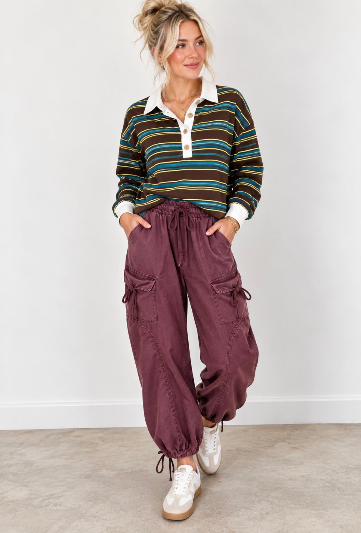 WASHED FRENCH TERRY DROP POCKET BALLOON PANTS