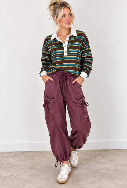 WASHED FRENCH TERRY DROP POCKET BALLOON PANTS