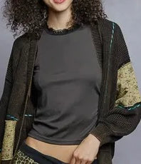 Black Mineral Wash Green Ditsy Cardigan