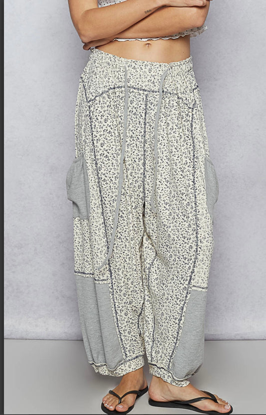 Grey Multi Floral Pants Pol