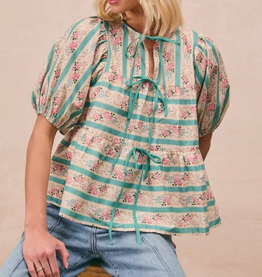 Ballon Sleeve Sage Floral Top