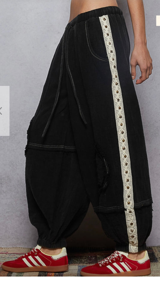 Black Brad Lace Joggers POL