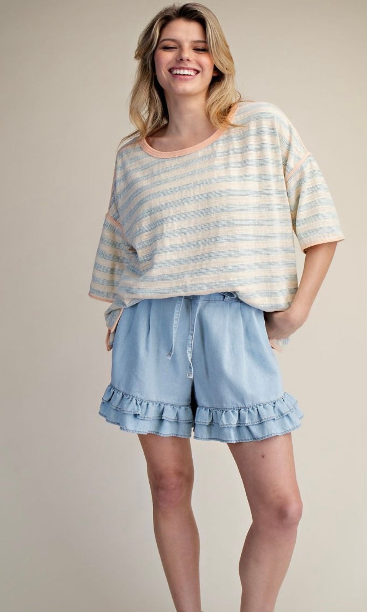 Peach and Blue Stripe Top Easel