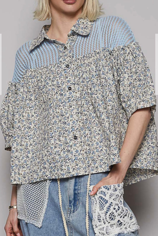 Blue Kari Button Up Top