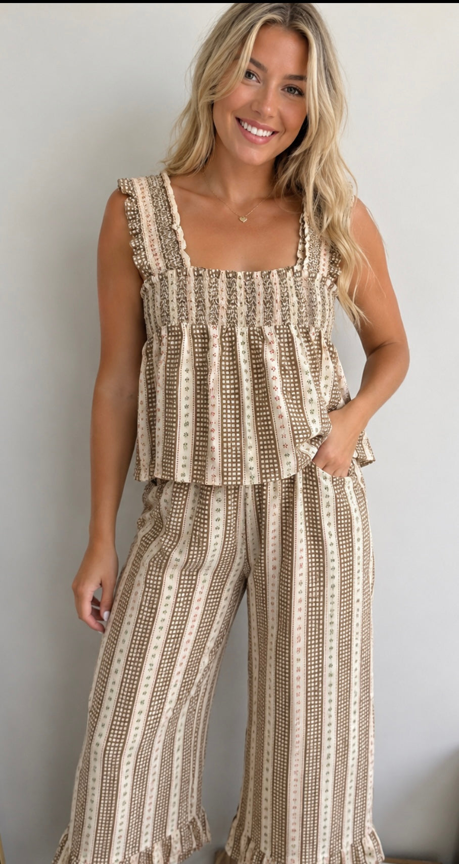 Aw Taupe Gingham Bloomer Set
