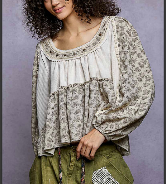 Natural Sand Baby Doll Top Pol