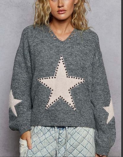 Heather Grey Pink Star Hoodie Pol