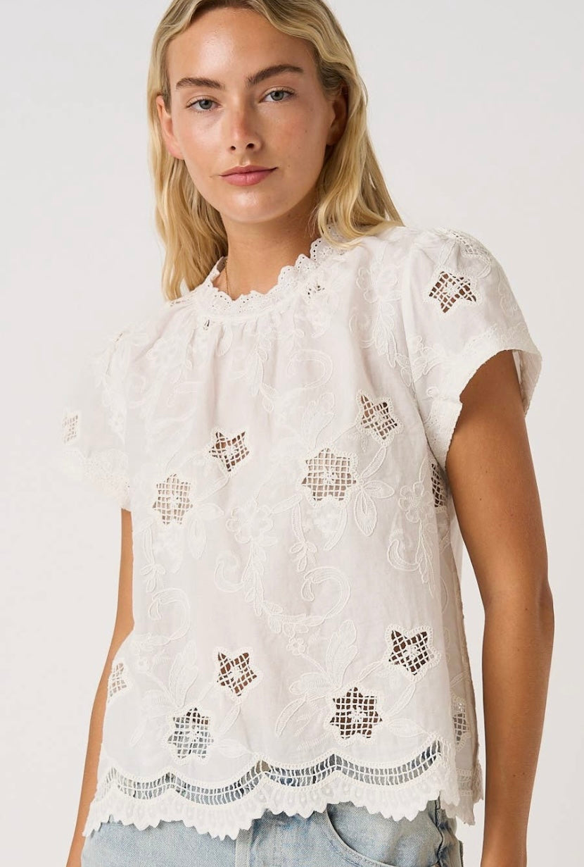 White Eyelet Floral Top