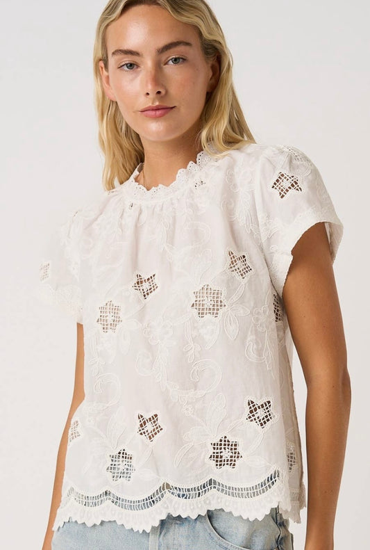 White Eyelet Floral Top