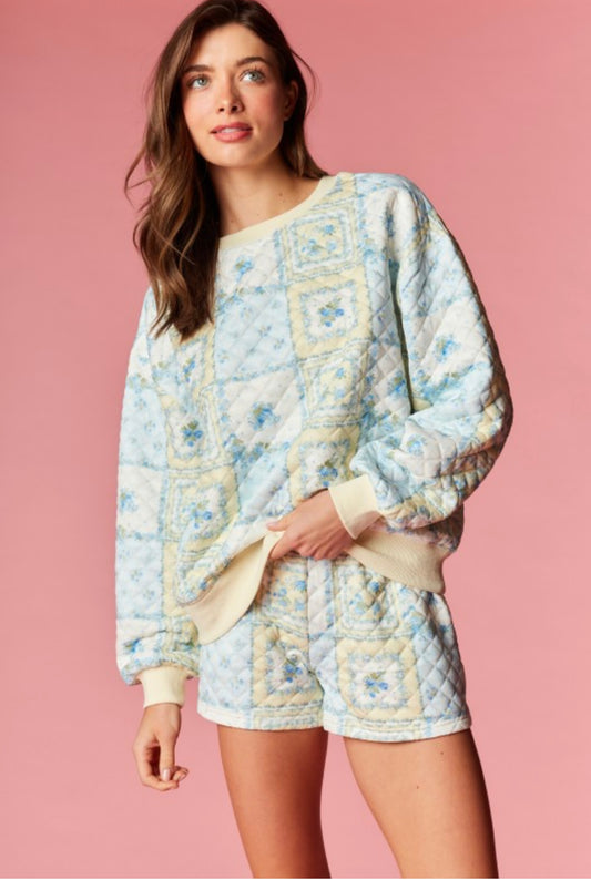 Lemon Blue Quilted Patchwork Set