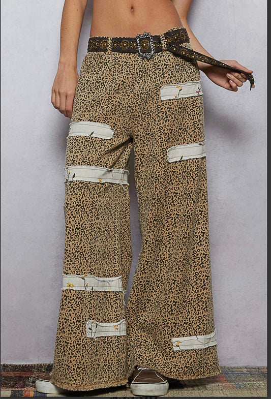 Tan Leopard Roomy Fit Pants Pol
