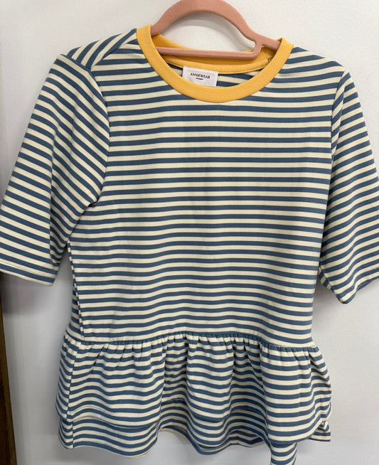 Blue Stripe Soft Brushed Ruffle Hem
