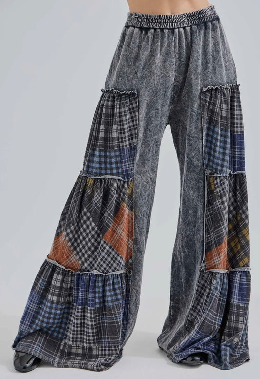 Ashes Black Boho Plaid Wide Leg Pants JHer