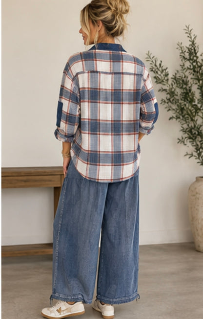 Easel Denim Flannel Top