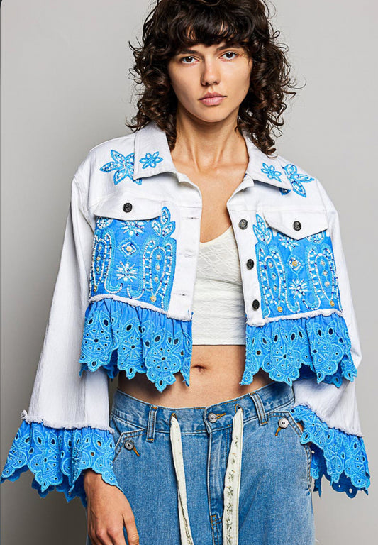 Blue pol cropped denim jacket