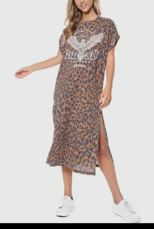 Brown Leopard Freebird Midi Dress Zutter