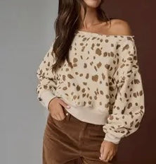 Animal Print  Off-Shoulder Sweatshirt