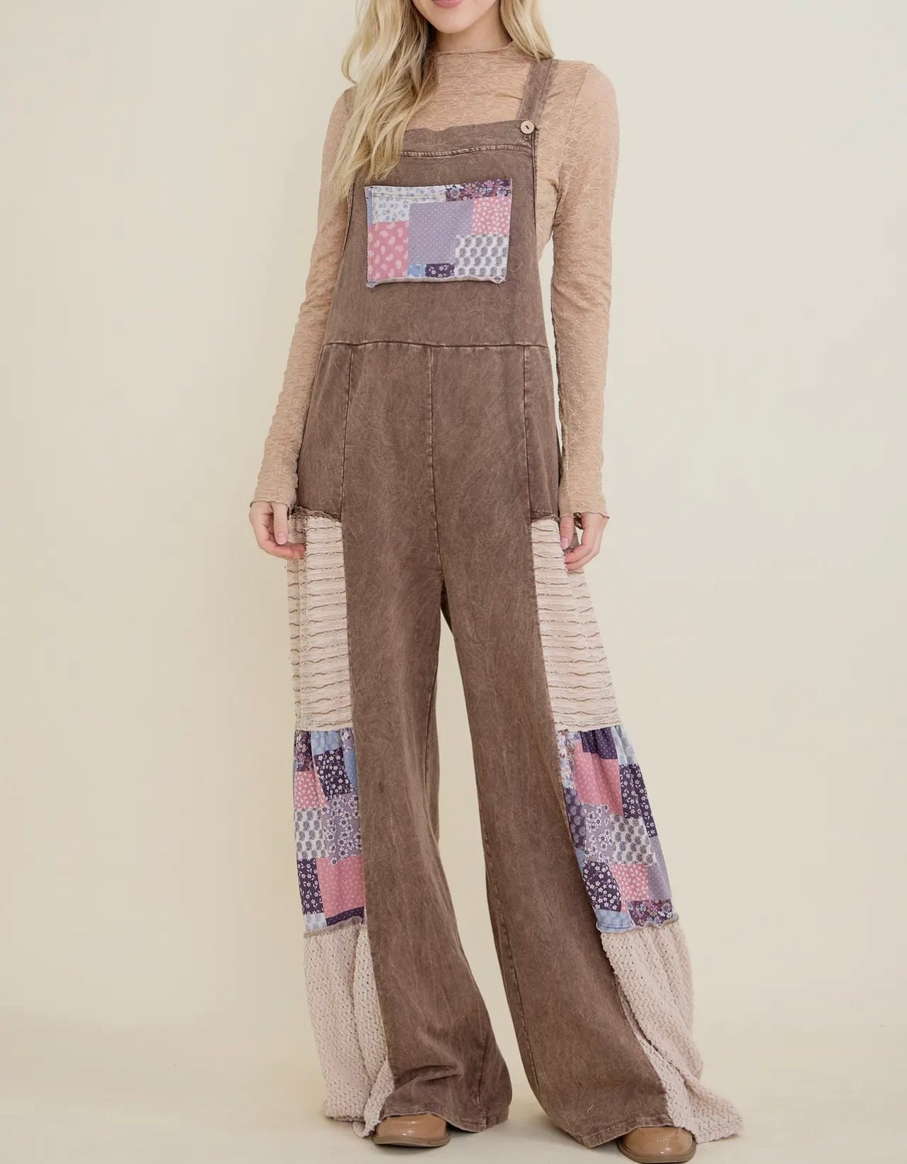 Chocolate Mineral Wash Boho Jumpsuit JHer