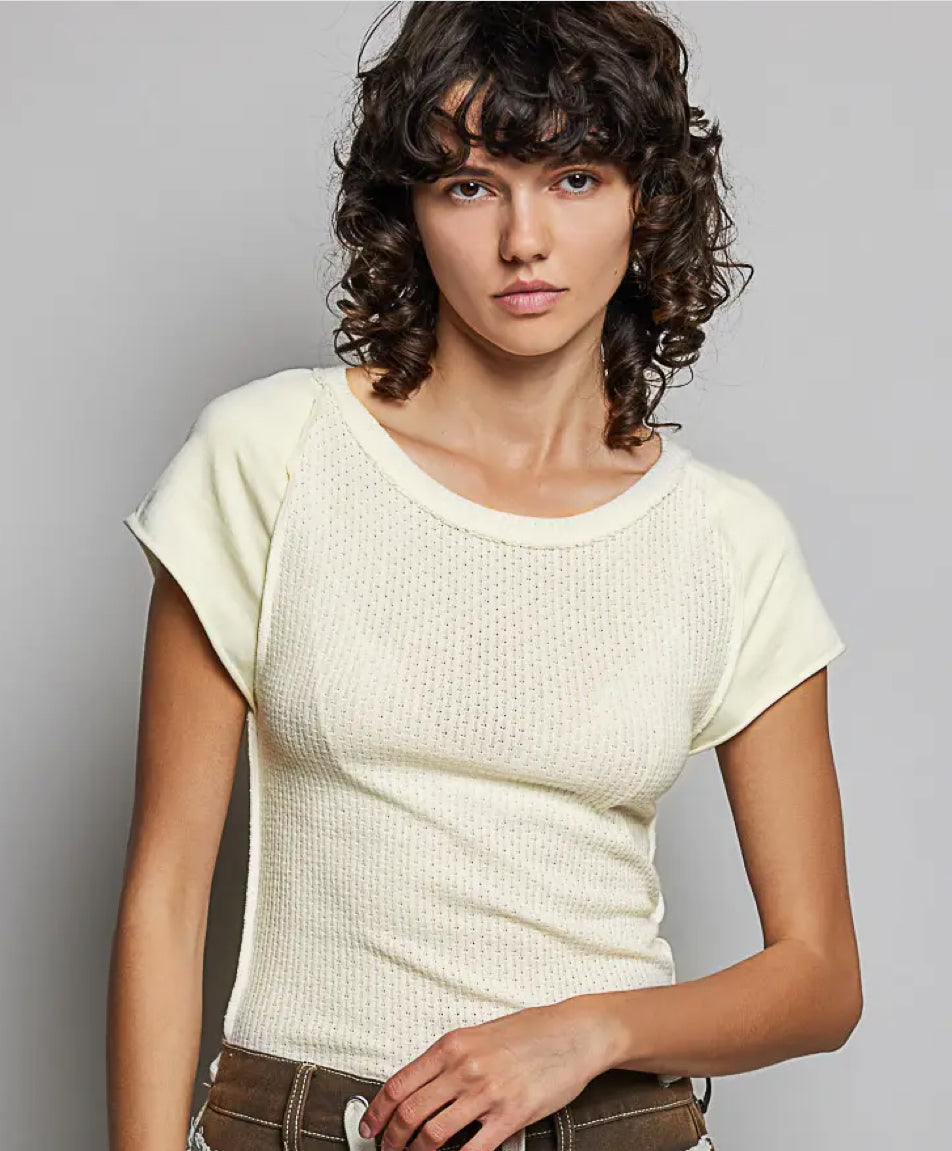 Off white Round Neck Textured Knit Top