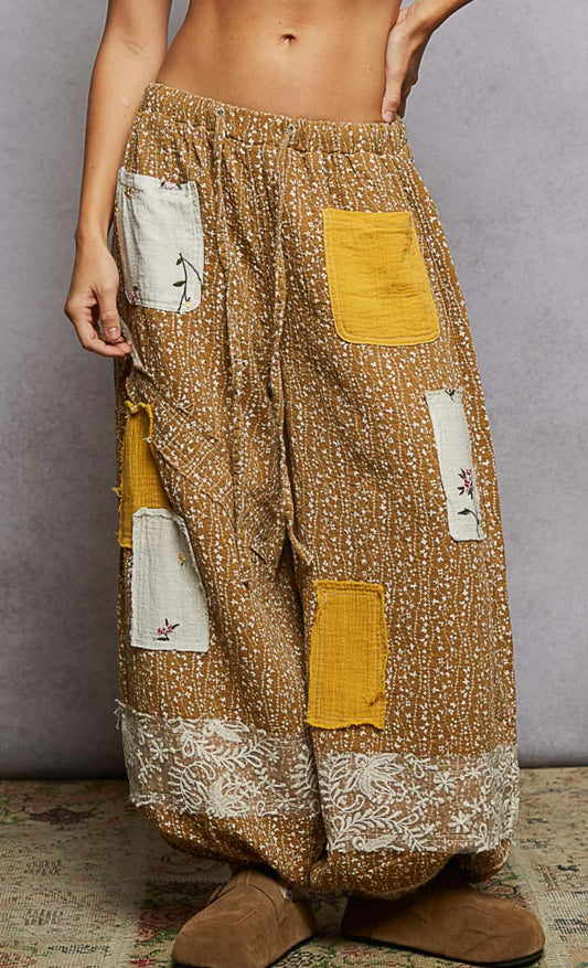 Mustard Patchwork Joggers Pol