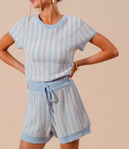 Lt Blue and Ivory Sweater Short Set