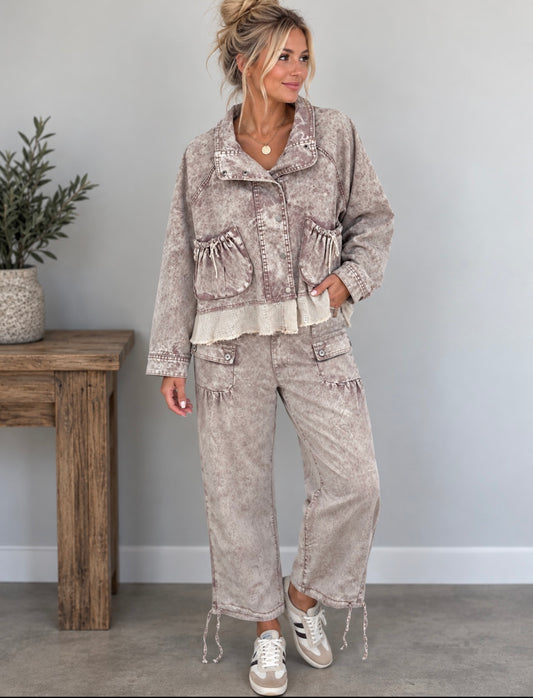 Pol Clothing Pink Marble Pants/ Black Joggers