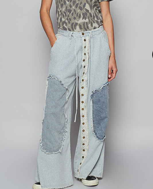 Stripe Patch Denim Pants Pol