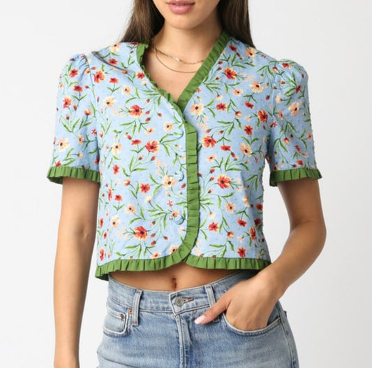 Blue and Green Floral Top