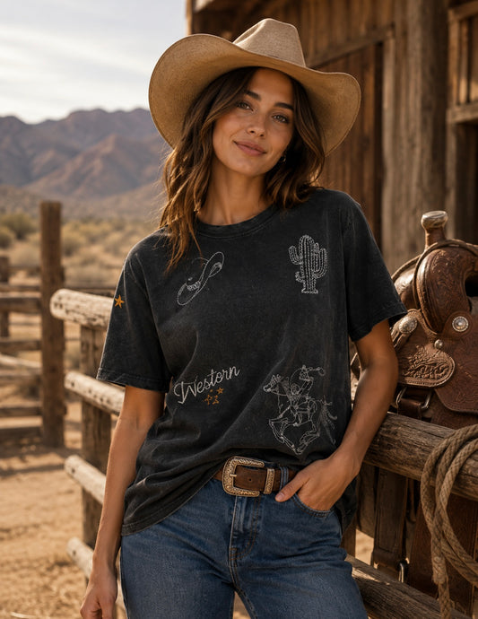 Washed Black Western Embroidered blurb