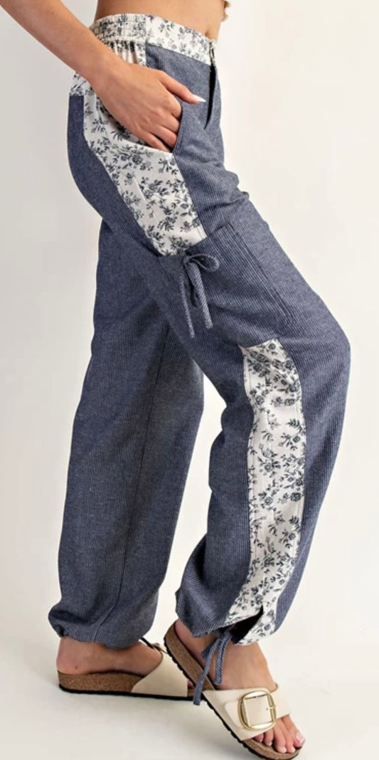 Redford Blue Stripe Floral Pants/ Jogger