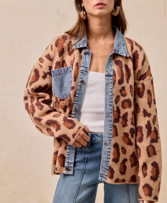 Vernon Leopard Print Sweater Button  Up