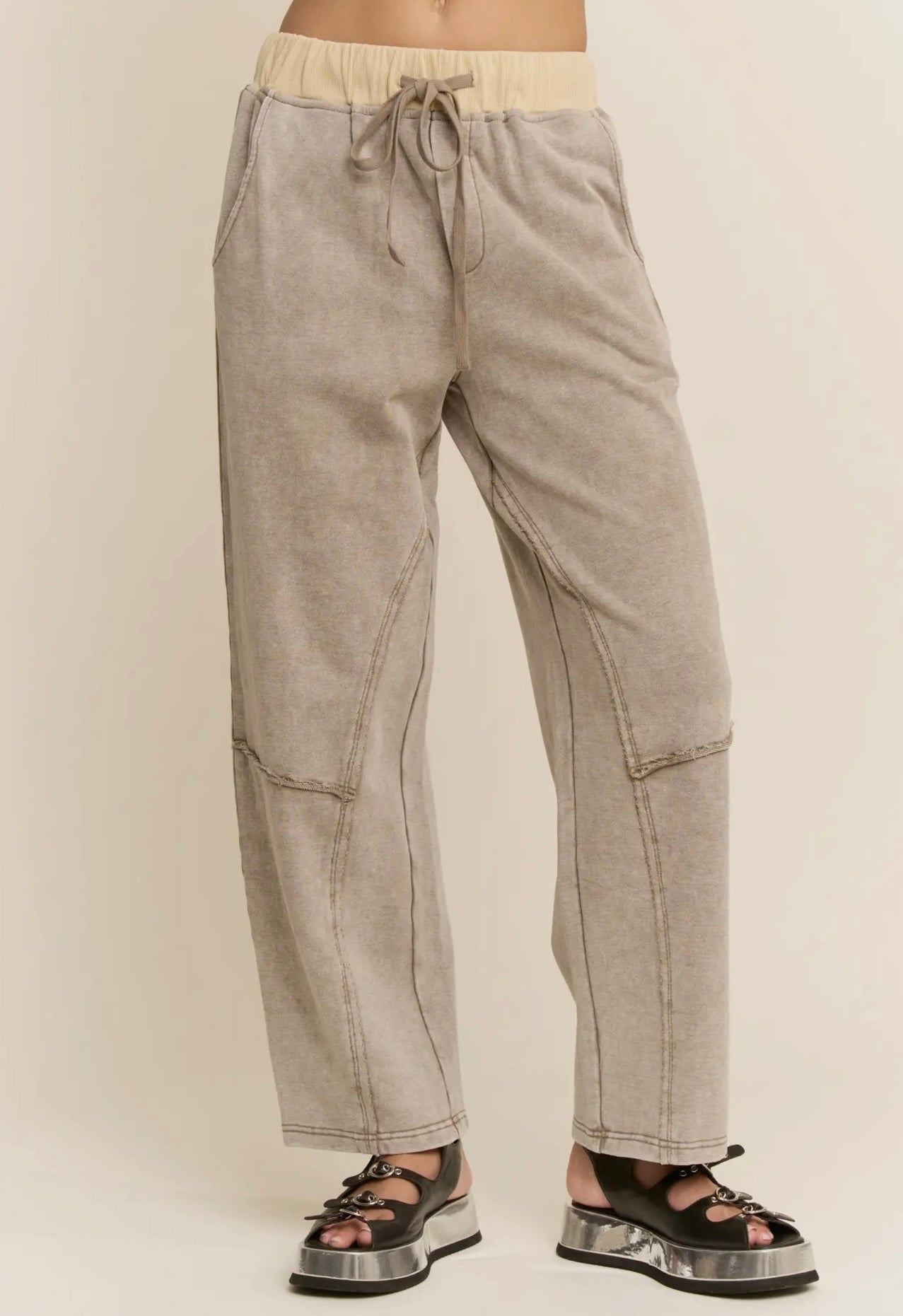Mineral Wash Taupe/Yellow Barrel Pants