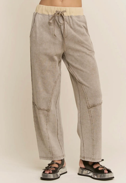 Mineral Wash Taupe/Yellow Barrel Pants