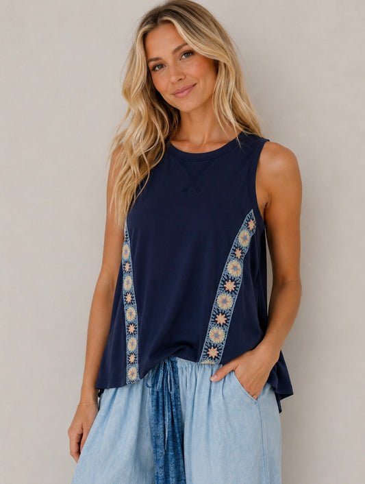 Navy Block Crochet Swing Top