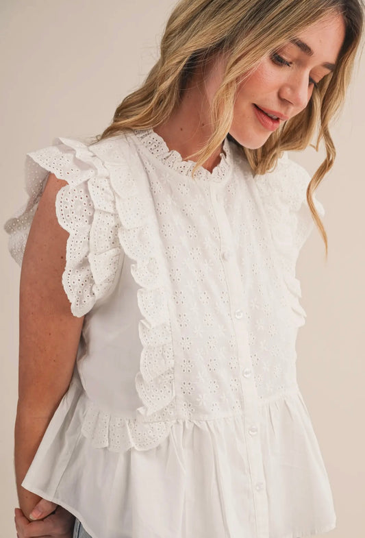 Merci White Eyelet Top