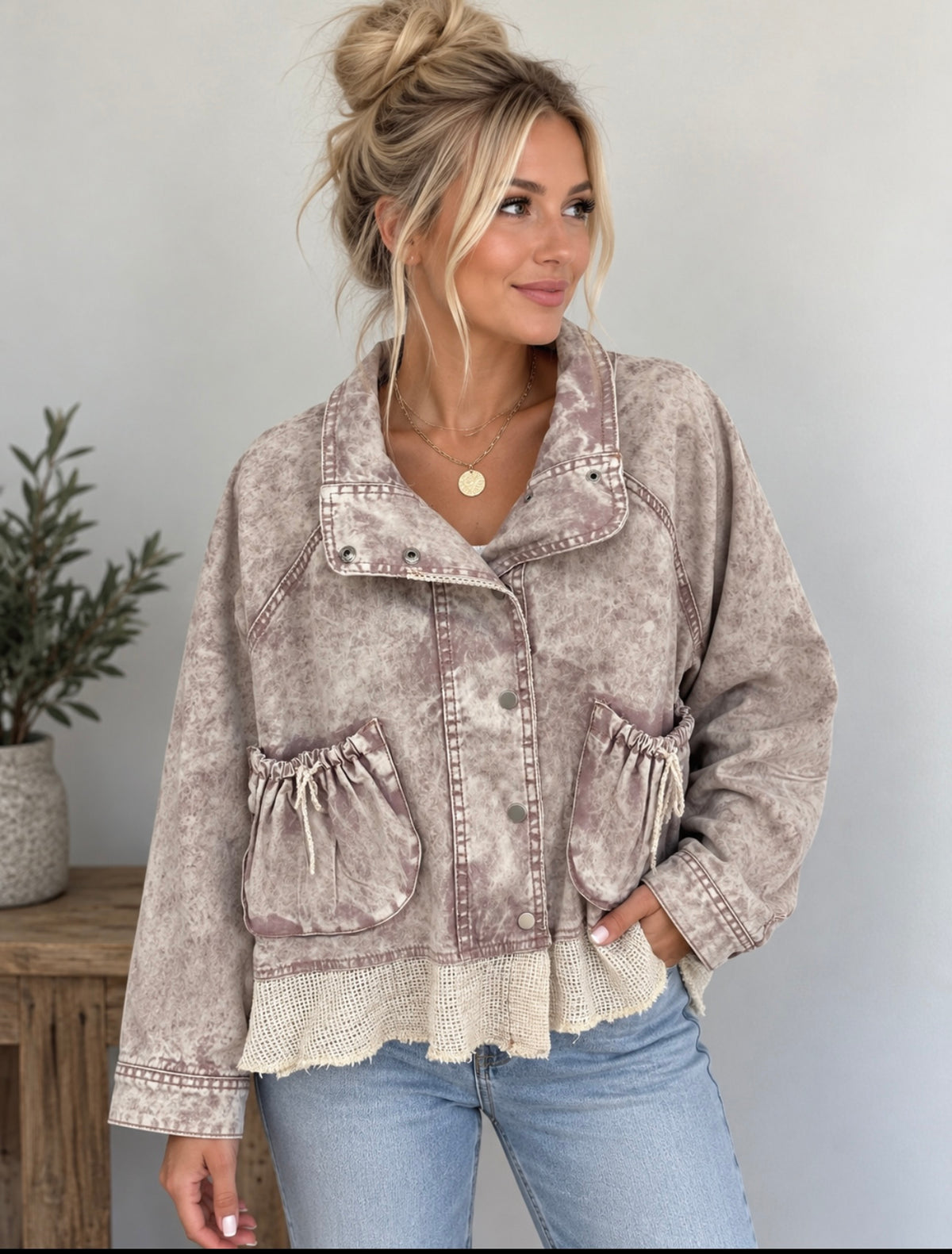 Pol Pink Mineral Wash Jacket