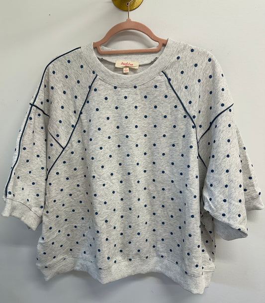 Peach Love Grey Polka Dot Top