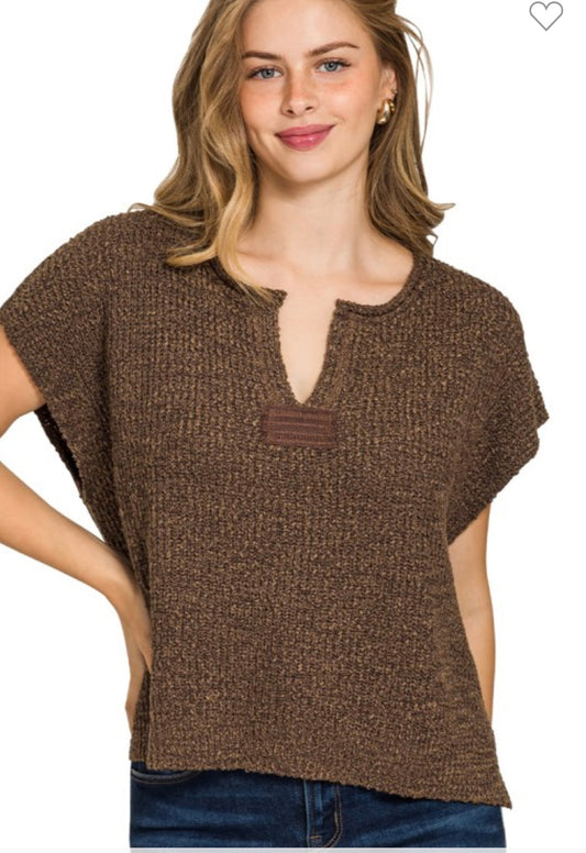 Z Brown V Split neck Sweater