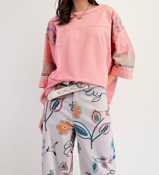 Mineral Wash Blush Floral JS Top