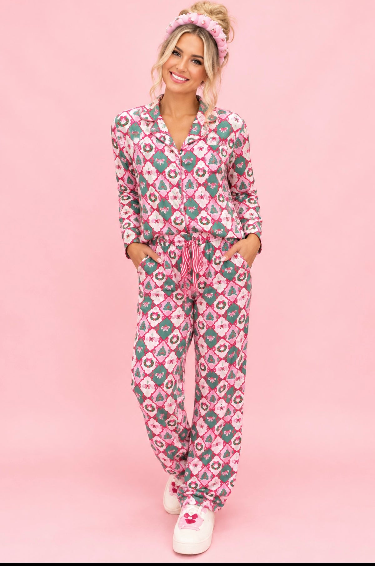 Santa's Candy Cane Christmas Pajama Set with Pants