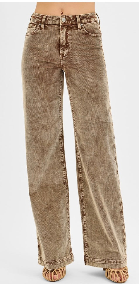 Risen Mocha High Rise Corduroy Wide Leg Pants