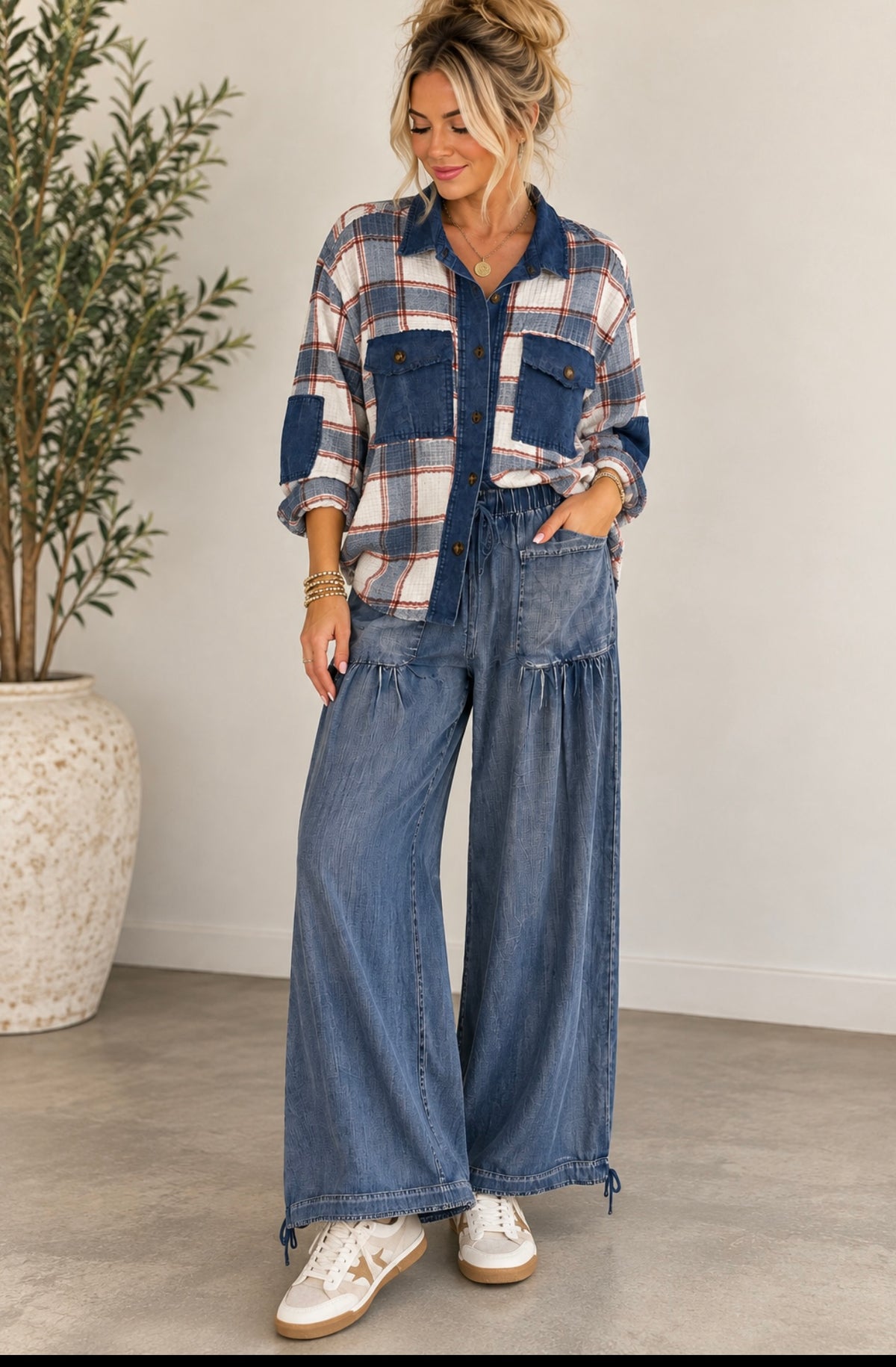 Easel Denim Flannel Top