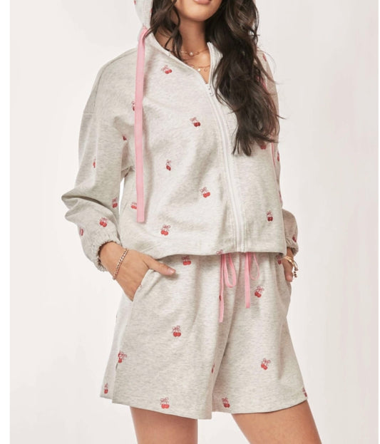 Grey Cherry Bow Hoodie and Short set