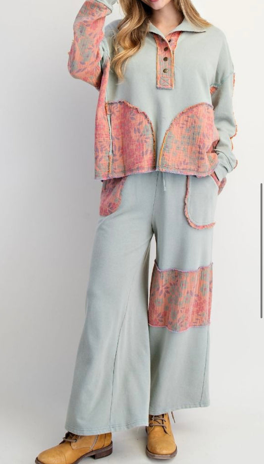 Sage Mix Mineral Wash Print Easel Pants
