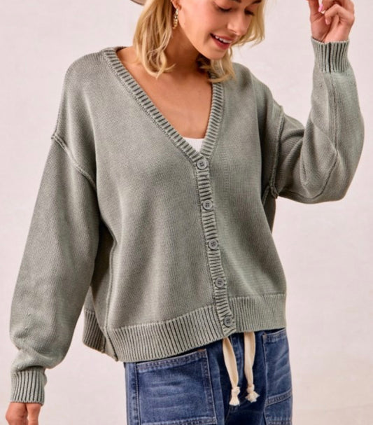 Grey Mineral Wash Cardigan Bibi