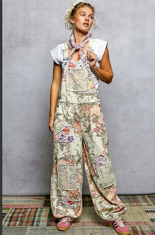 Floral Sage Jogger Overalls